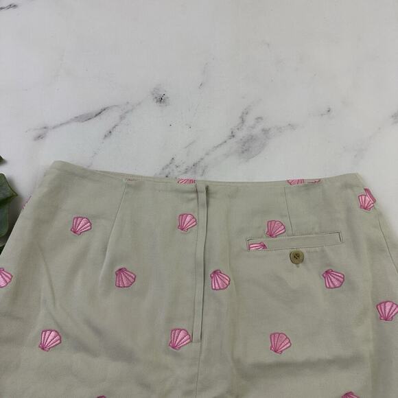 Lilly Pulitzer Vintage Y2k Mini Skirt Size 6 Khaki Pink Embroidered Sea Shells - Picture 7 of 9